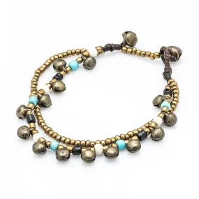 Brass Bell And Multi Bead Double Strand Bracelets