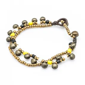 Brass Bell And Multi Bead Double Strand Bracelets