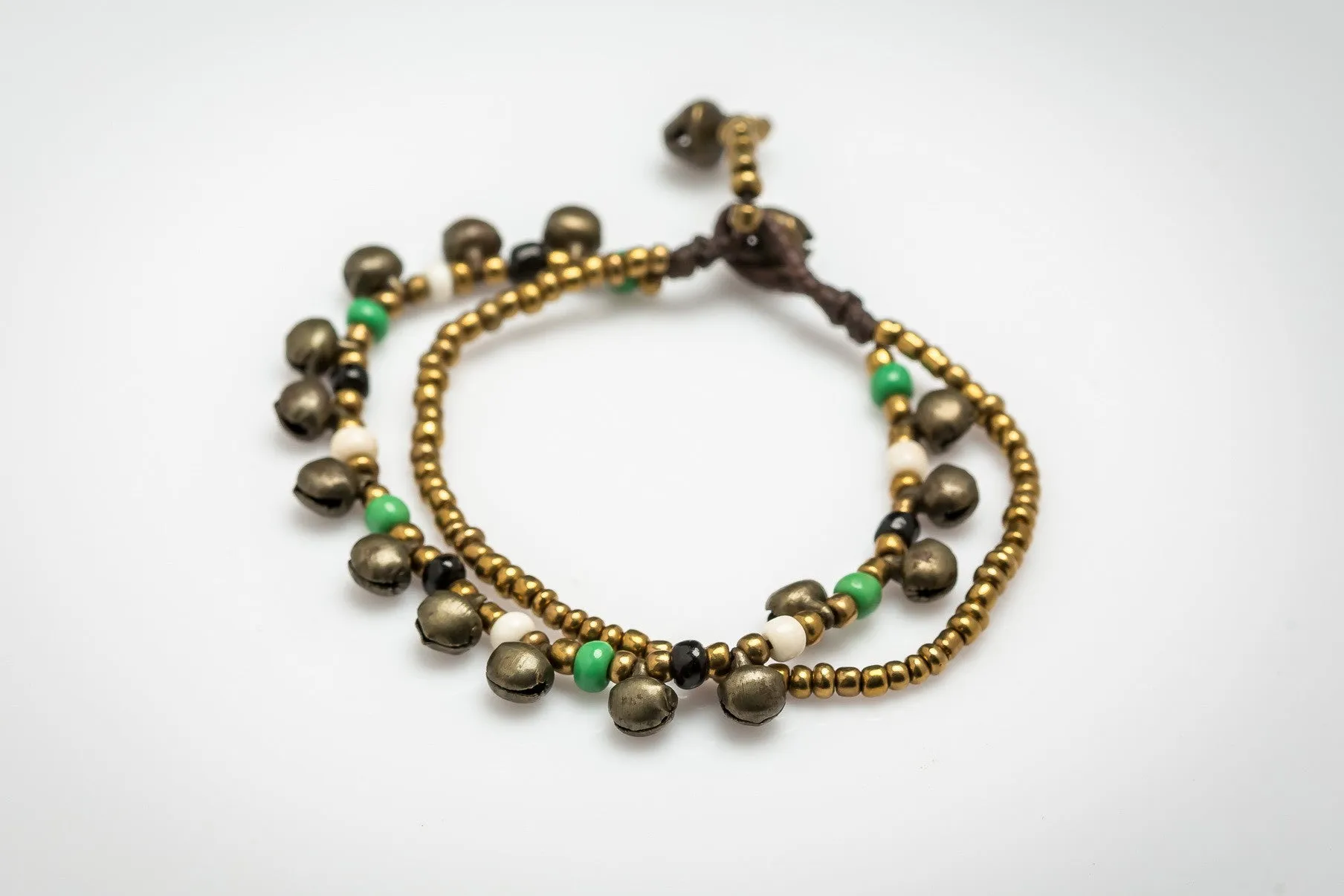 Brass Bell And Multi Bead Double Strand Bracelets