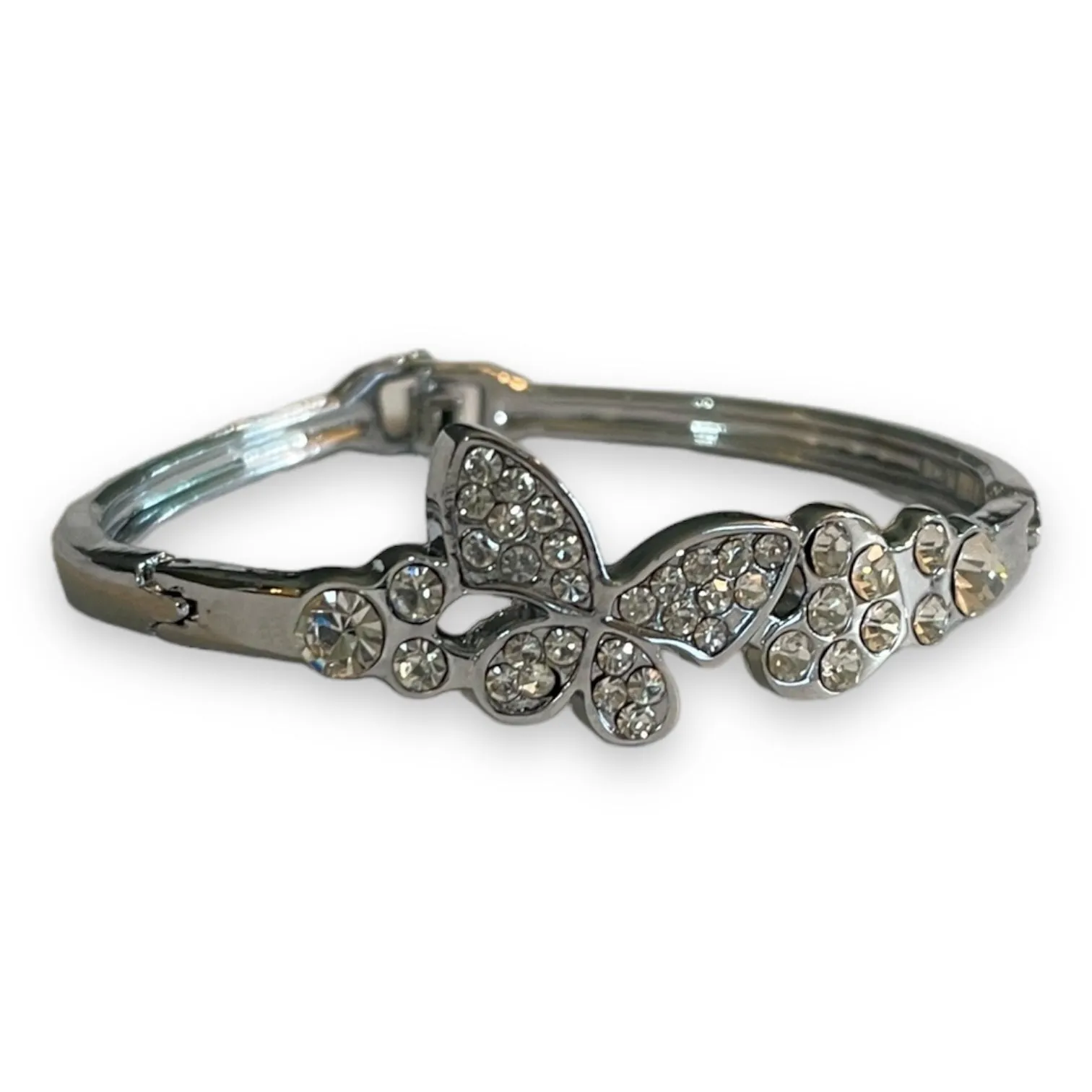 Butterfly Silver Rhinestone Bangle Bracelet