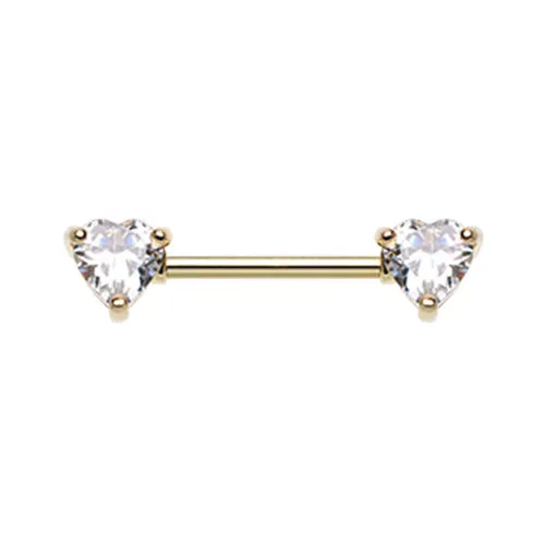 Classic Duo Heart Nipple Rings with Gold Plating