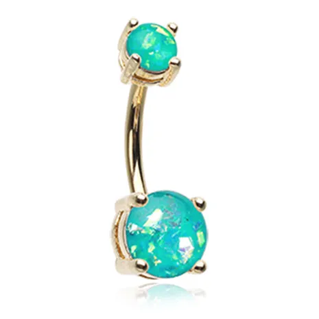 Classic Prong Opal Gleam Belly Rings in Gold