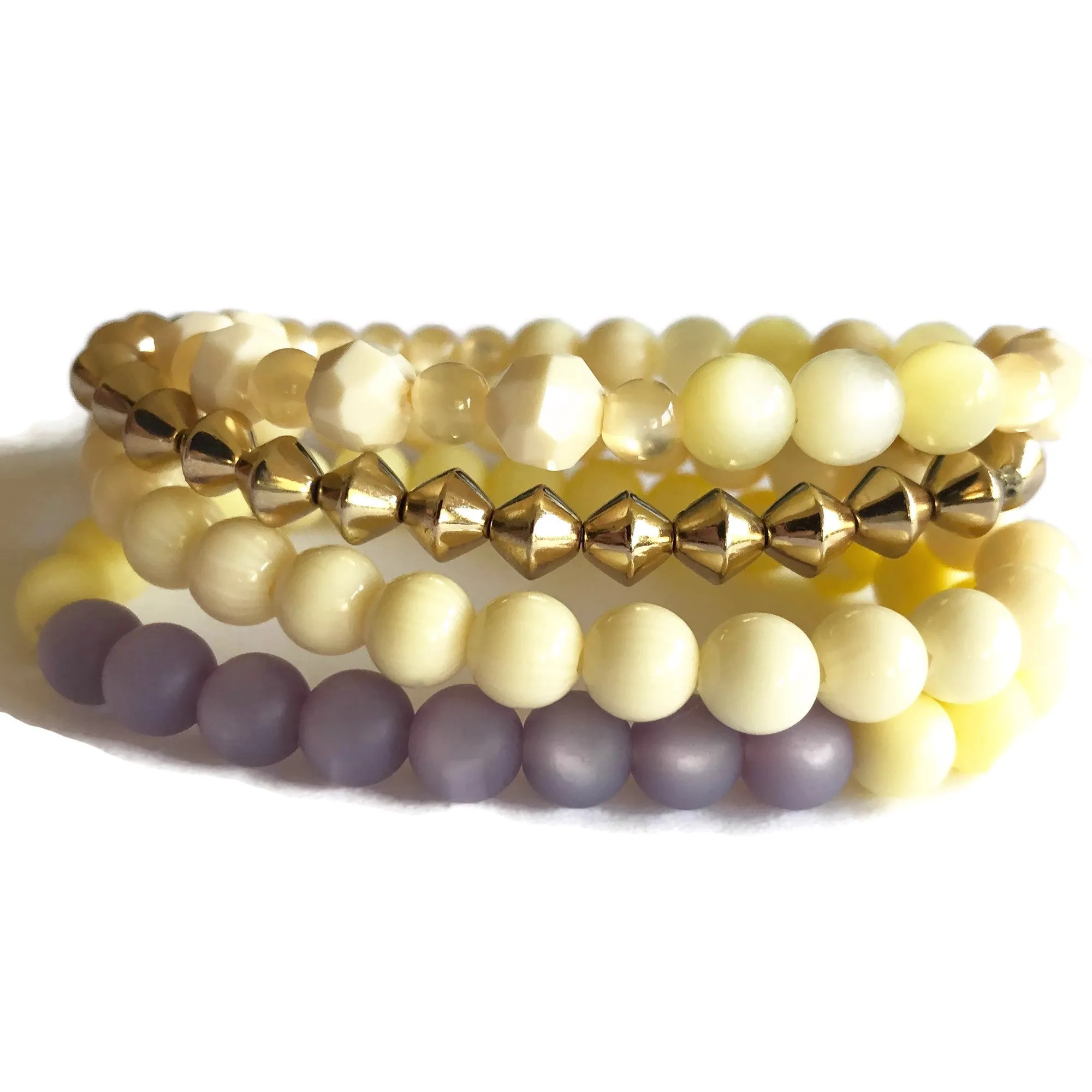 Cream & Lilac and Golds Stack & Stretch Bracelets Set *