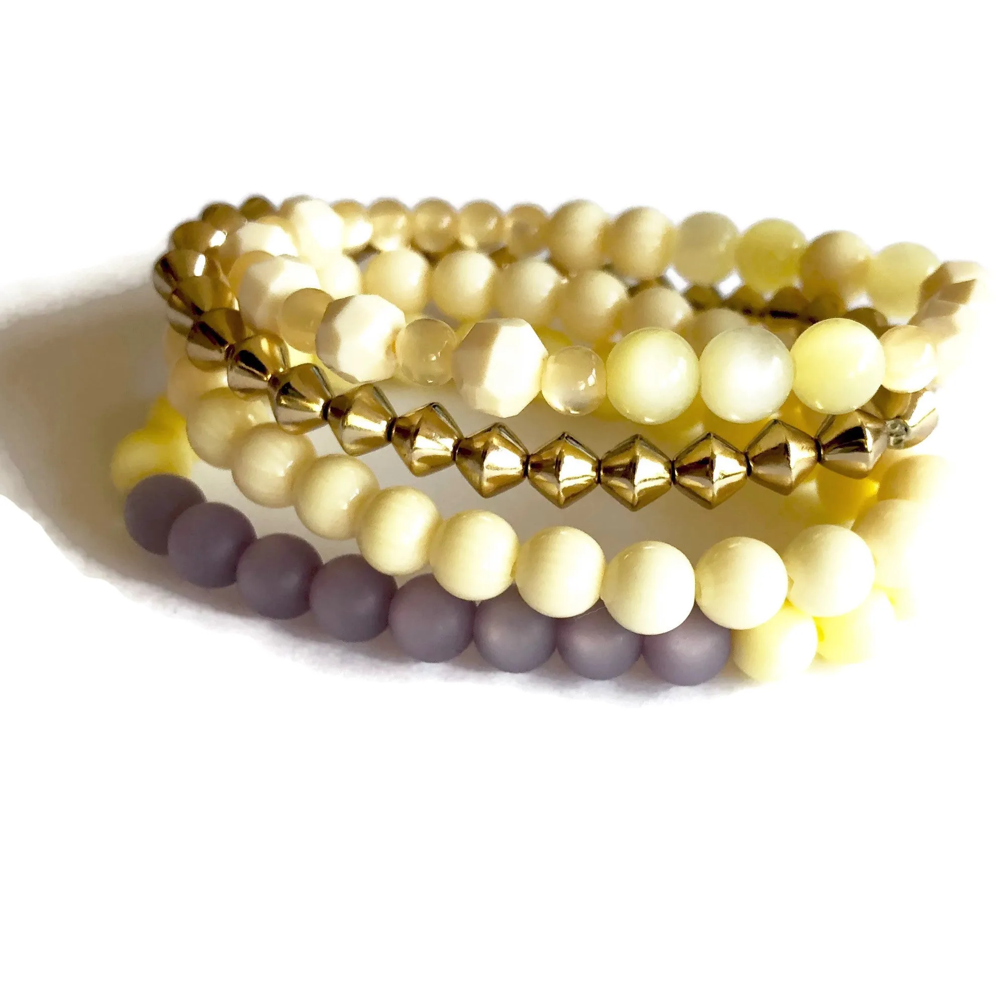 Cream & Lilac and Golds Stack & Stretch Bracelets Set *