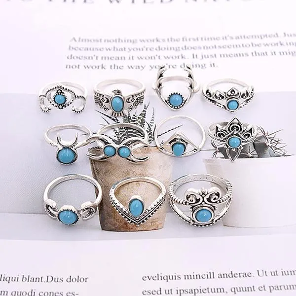 Crown Moon Owl Set Of 11 Knuckle Rings 48275926C