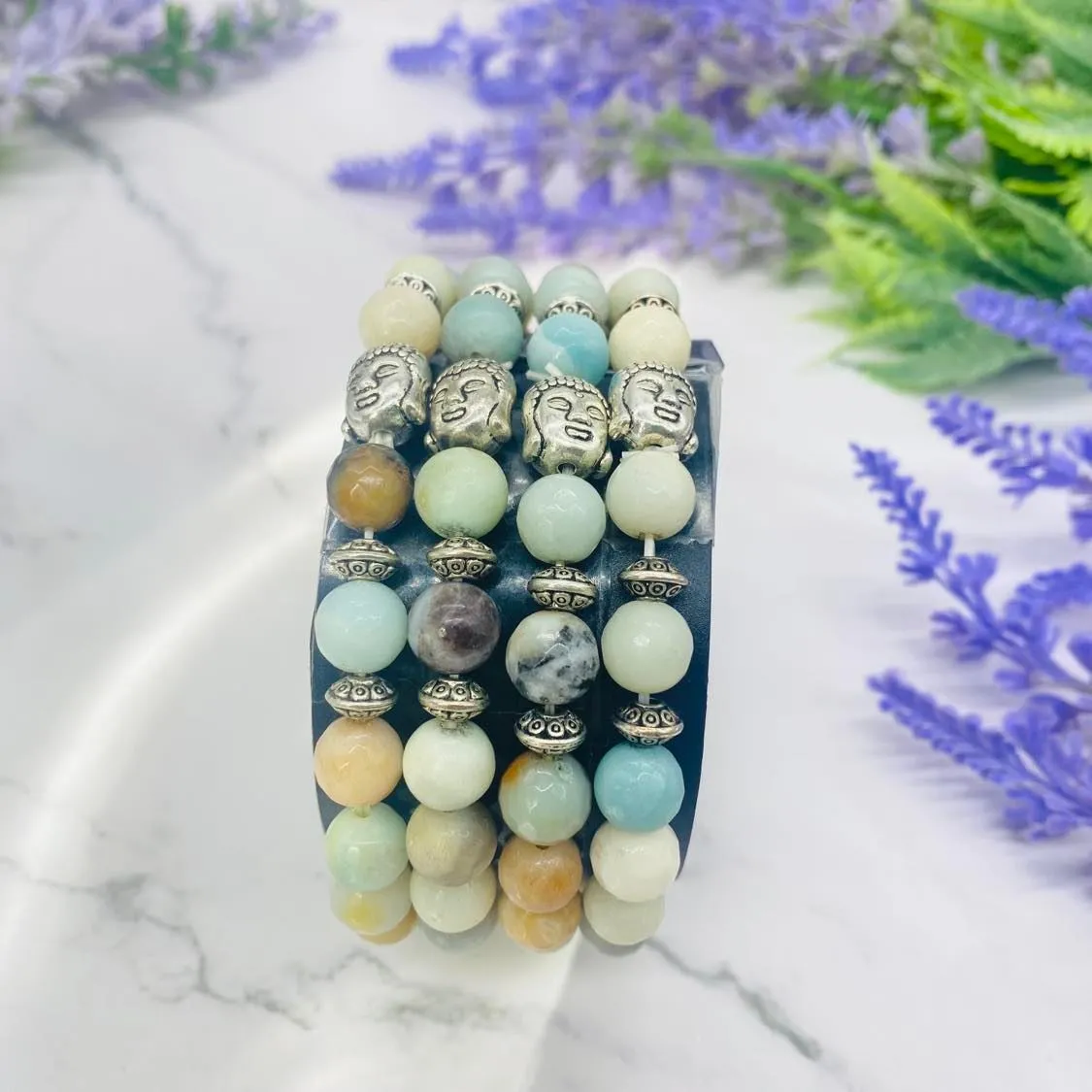 Crystal Bracelets with Buddha Charms, Jasper Bracelets, Aventurine Bracelets, Amazonite Bracelets, 8 mm Beads, Healing Bracelets