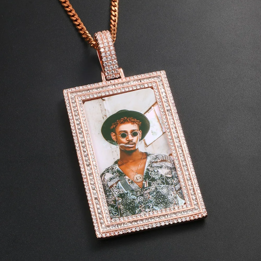 Custom 14k Gold Photo Pendant Necklace-Rectangle Pendant Necklace