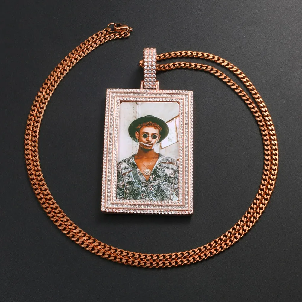 Custom 14k Gold Photo Pendant Necklace-Rectangle Pendant Necklace