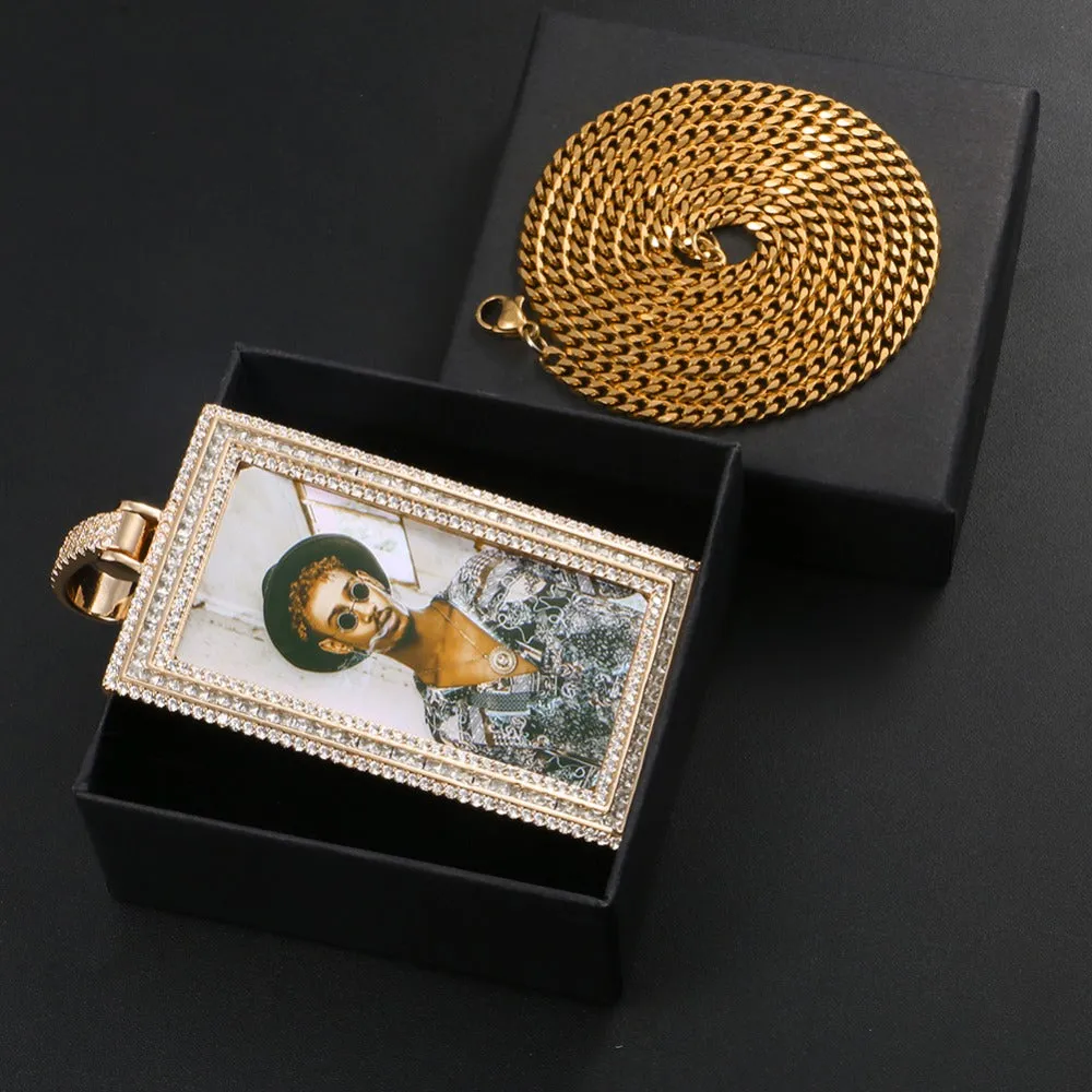 Custom 14k Gold Photo Pendant Necklace-Rectangle Pendant Necklace