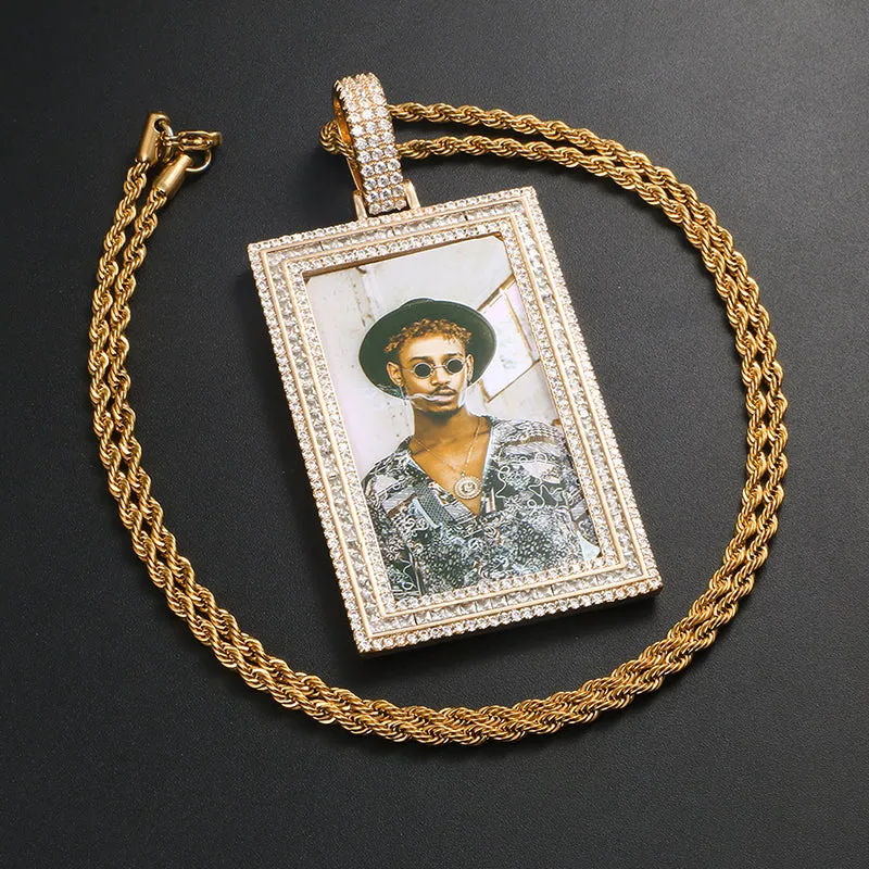 Custom 14k Gold Photo Pendant Necklace-Rectangle Pendant Necklace