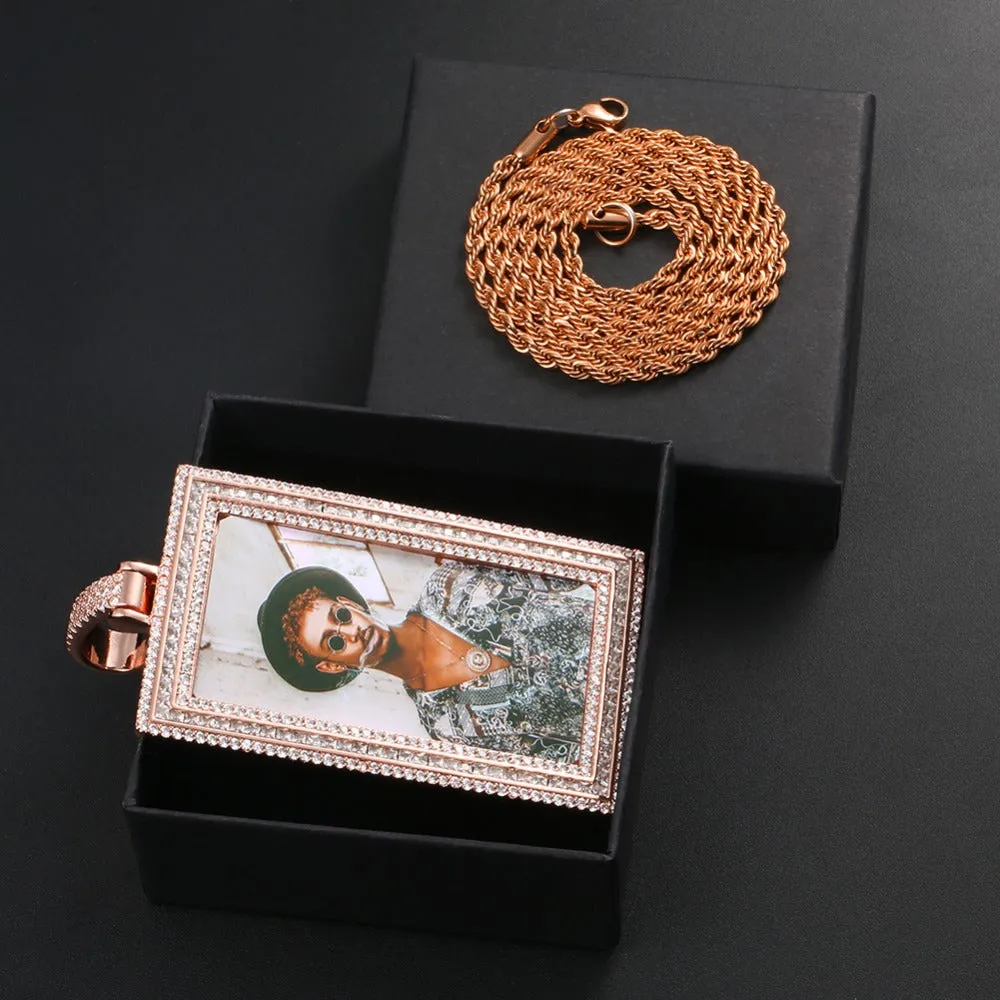 Custom 14k Gold Photo Pendant Necklace-Rectangle Pendant Necklace