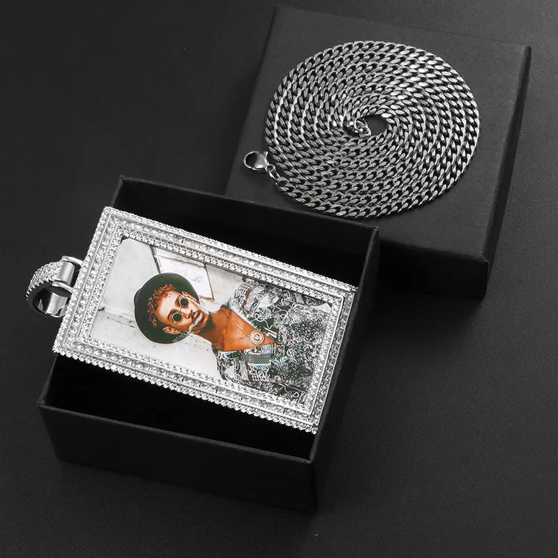 Custom 14k Gold Photo Pendant Necklace-Rectangle Pendant Necklace