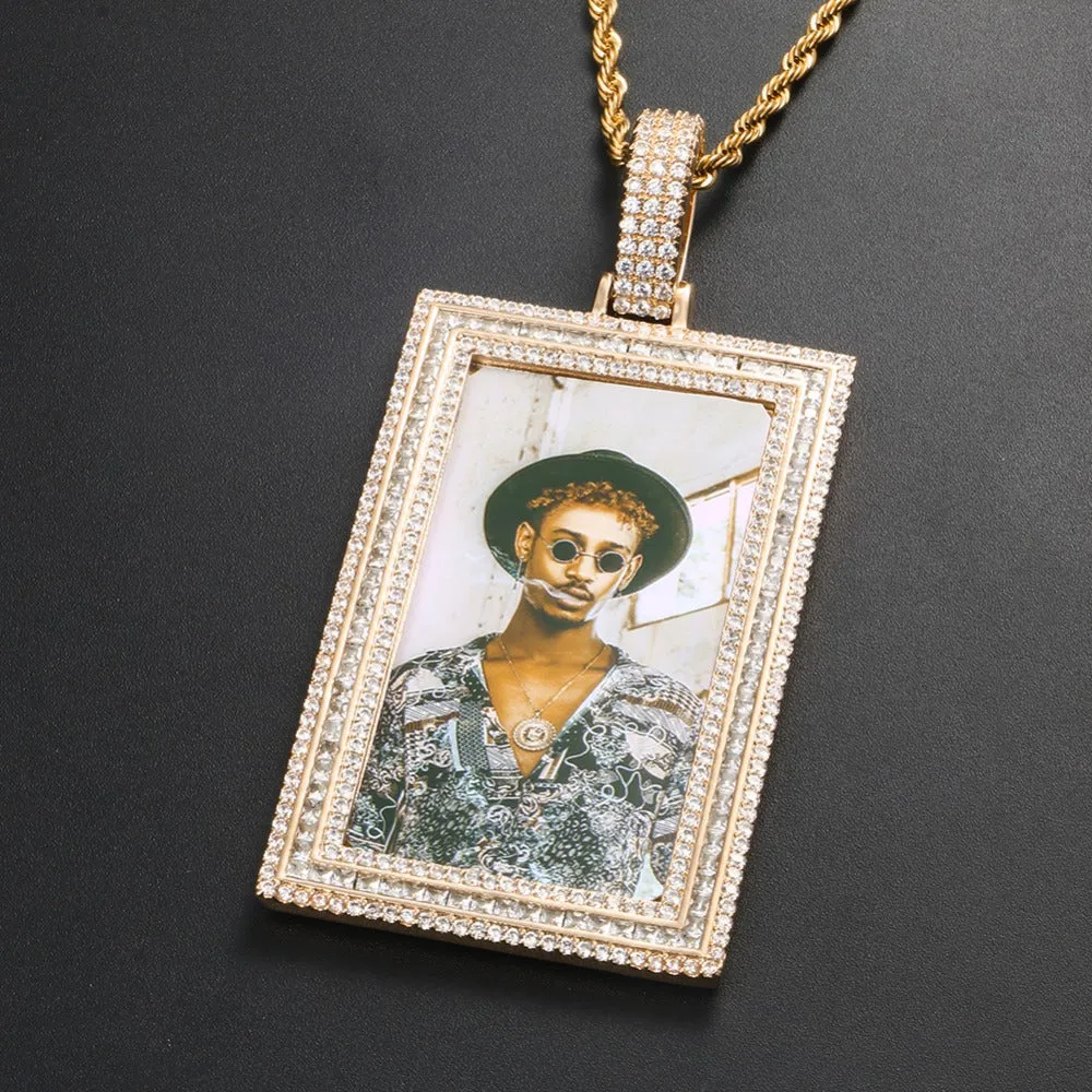 Custom 14k Gold Photo Pendant Necklace-Rectangle Pendant Necklace