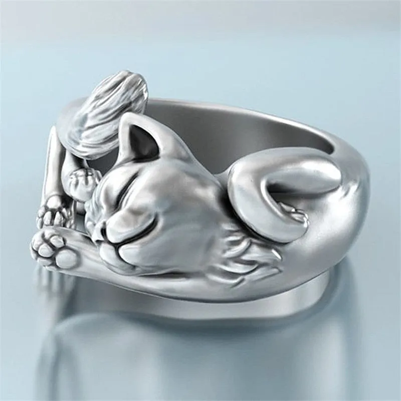 Cute Fortune Cat Shape Women Opening Rings