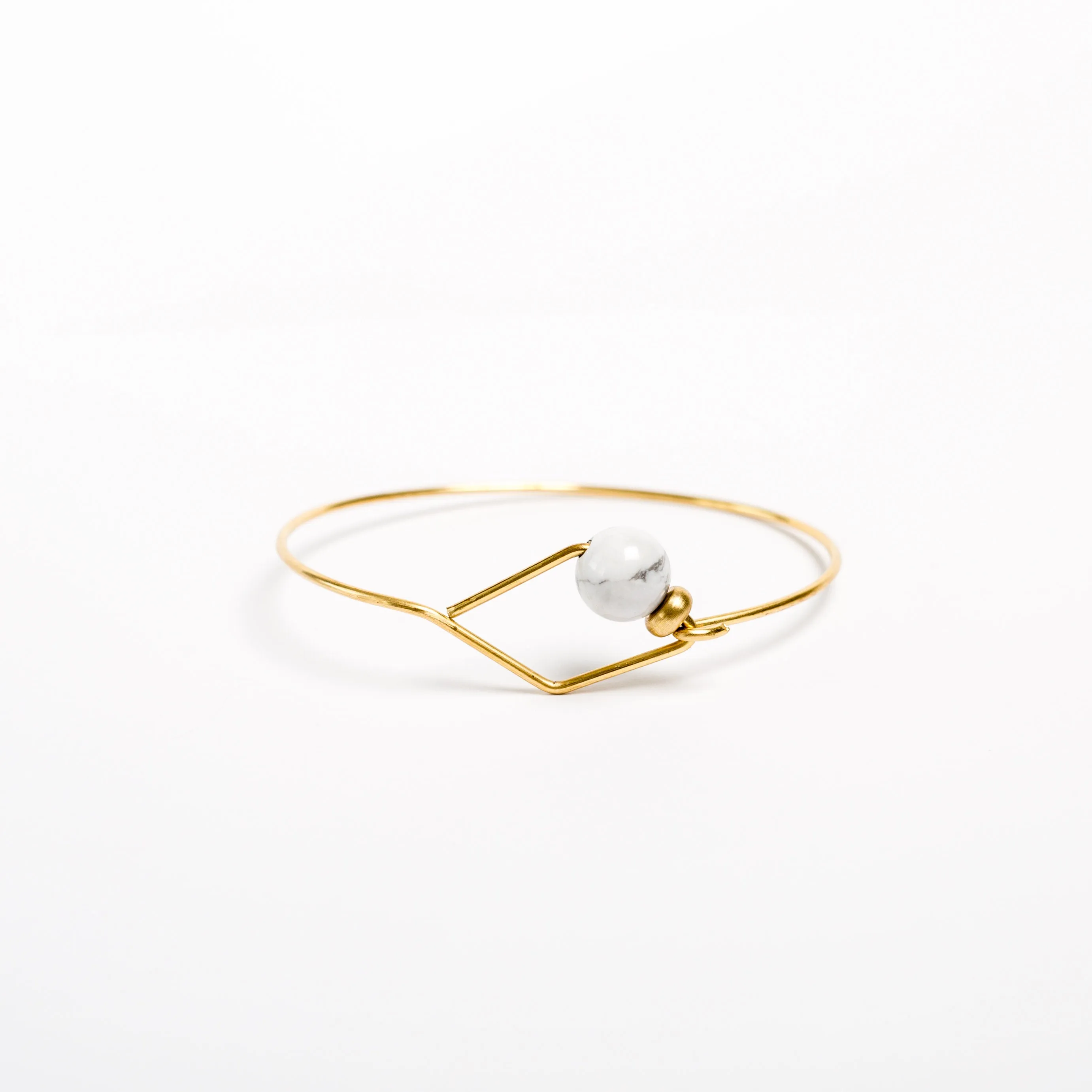 Diamond Bead Bangle Bracelet - Gold