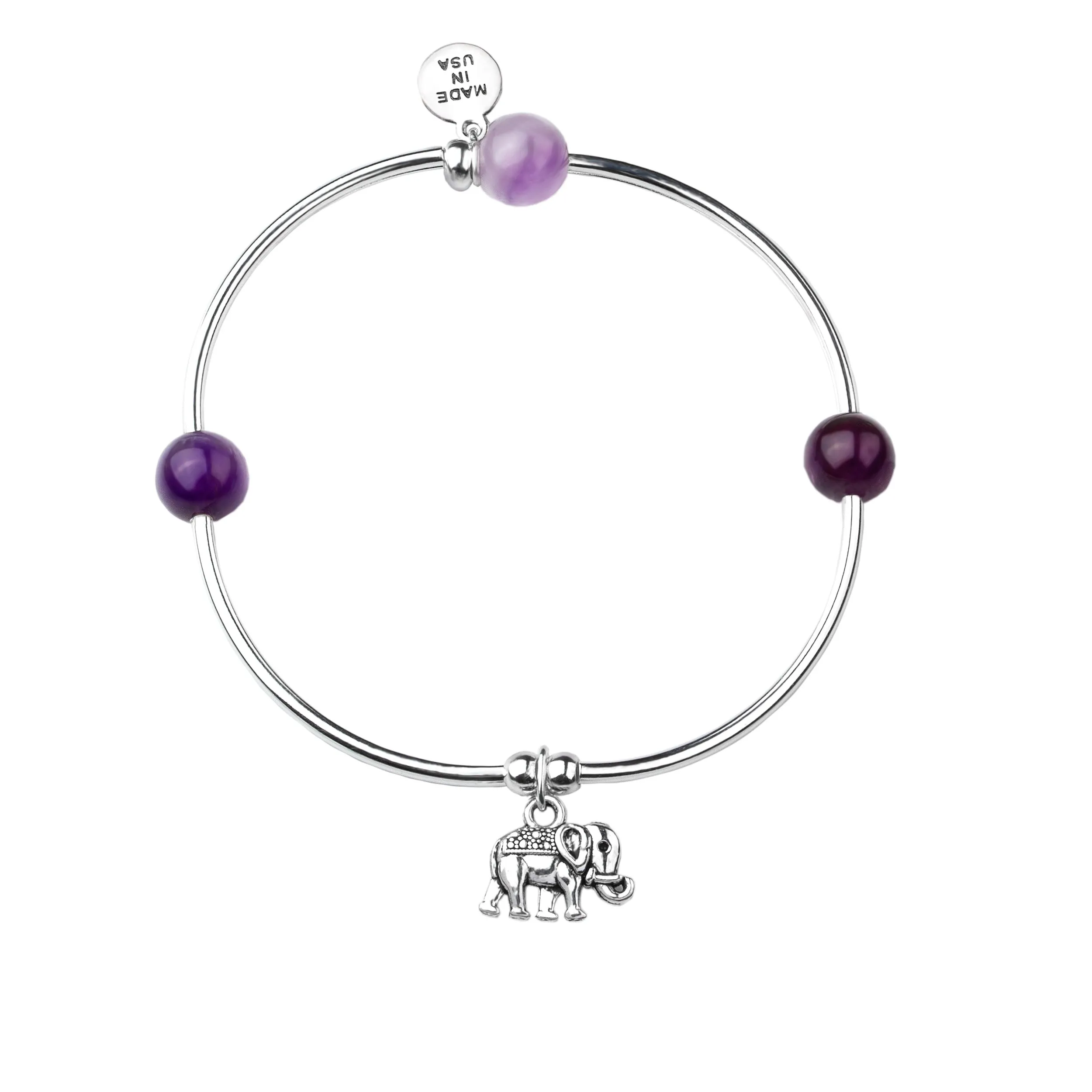 Elephant | Soft Bangle Charm Bracelet | Amethyst