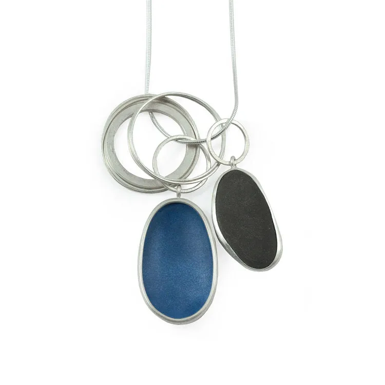 Enamel Pebble Pendant - Blue