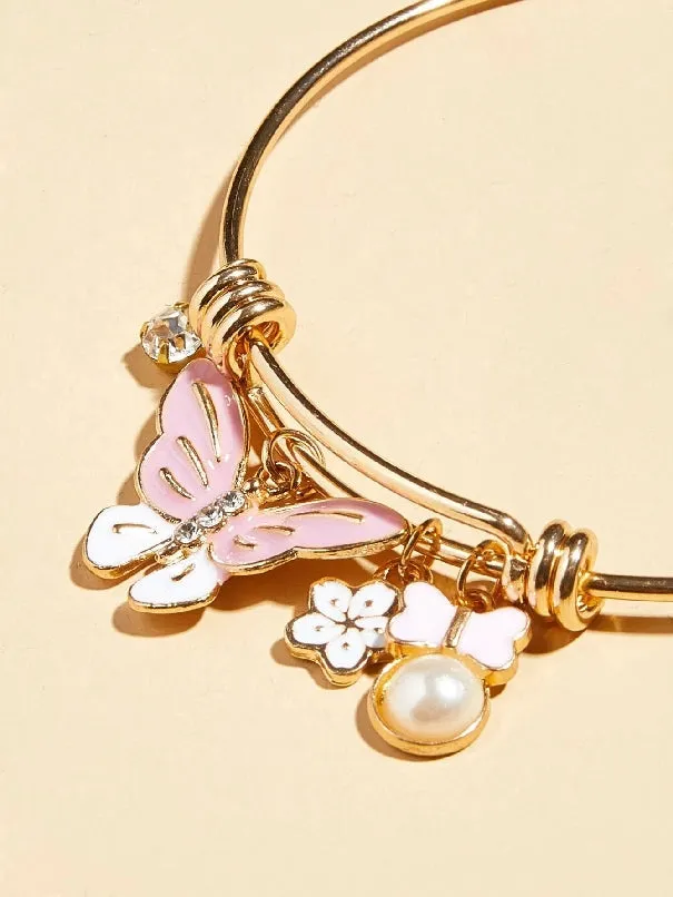 Faux Pearl & Butterfly Charm Bangle