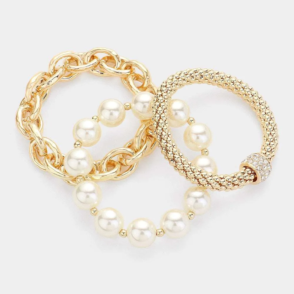 Gold Ball Metal Chain Stretch Layered Bracelets-M H W ACCESSORIES