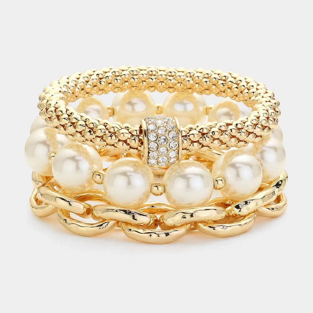 Gold Ball Metal Chain Stretch Layered Bracelets-M H W ACCESSORIES