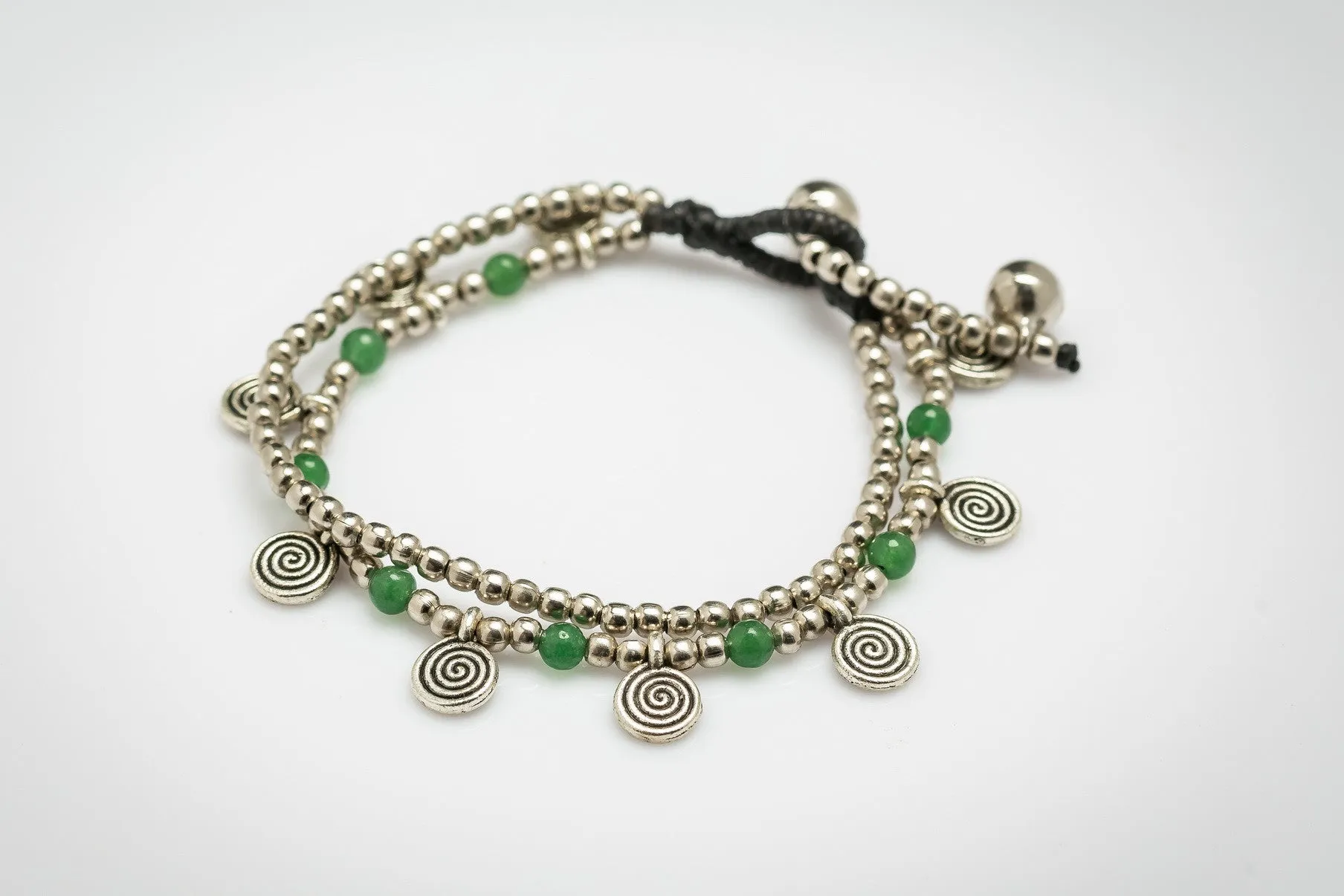 Green Bead And Charm Double Strand Bracelets