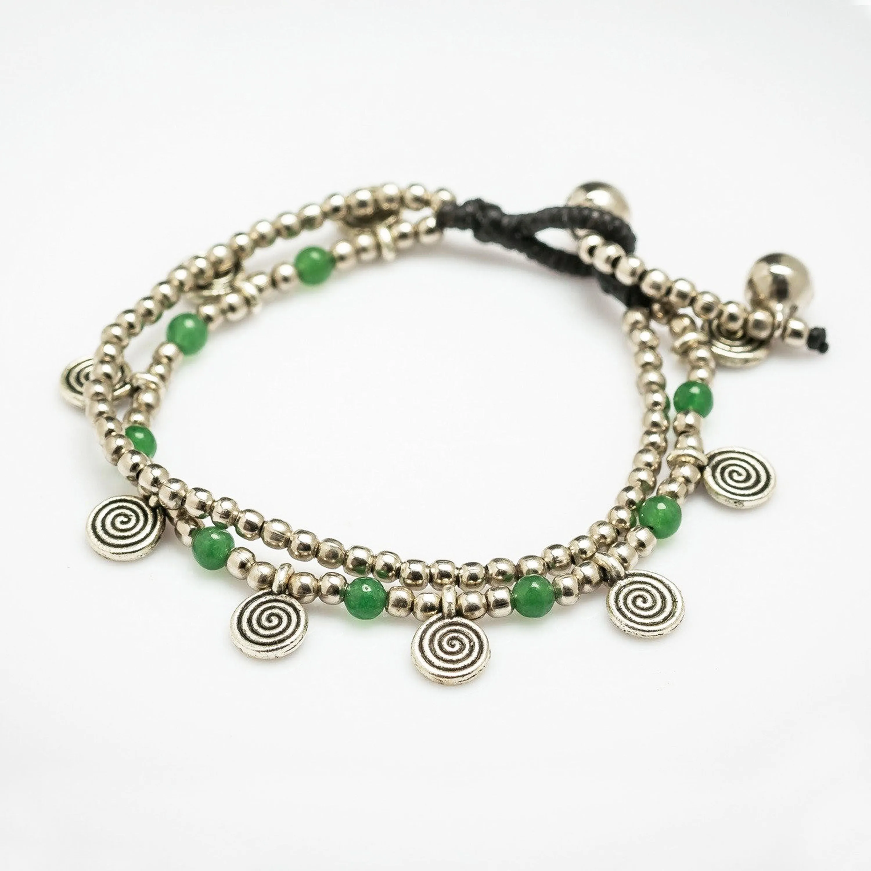 Green Bead And Charm Double Strand Bracelets