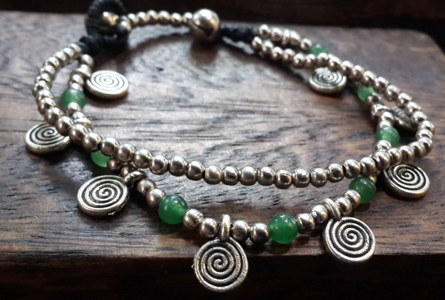 Green Bead And Charm Double Strand Bracelets