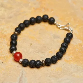 Hand Made Tibetan Mala With Carnelian and Black Lava Beads Bracelets