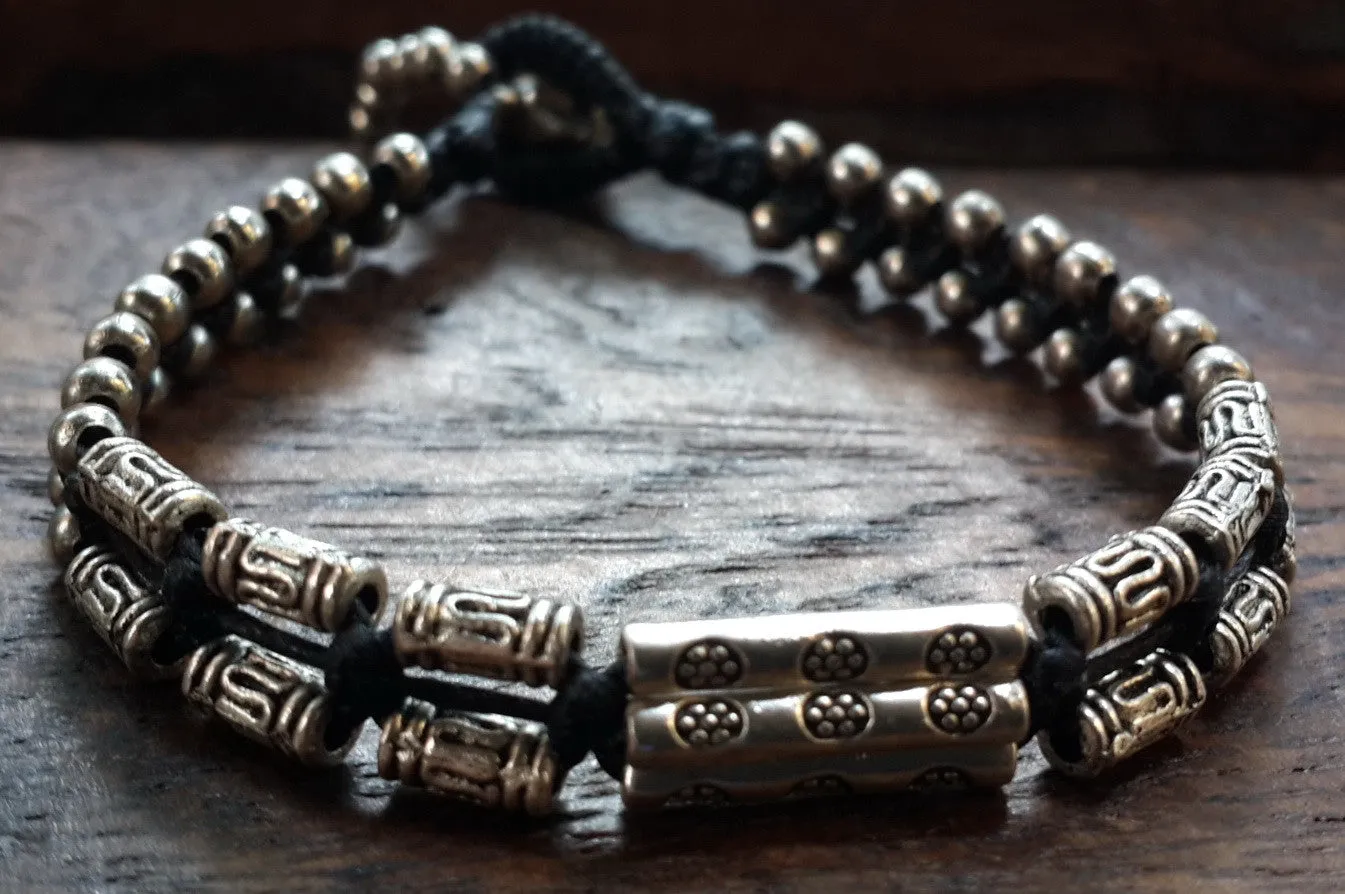 Hill Tribe Silver Bead And Long Bamboo Charm Bracelets