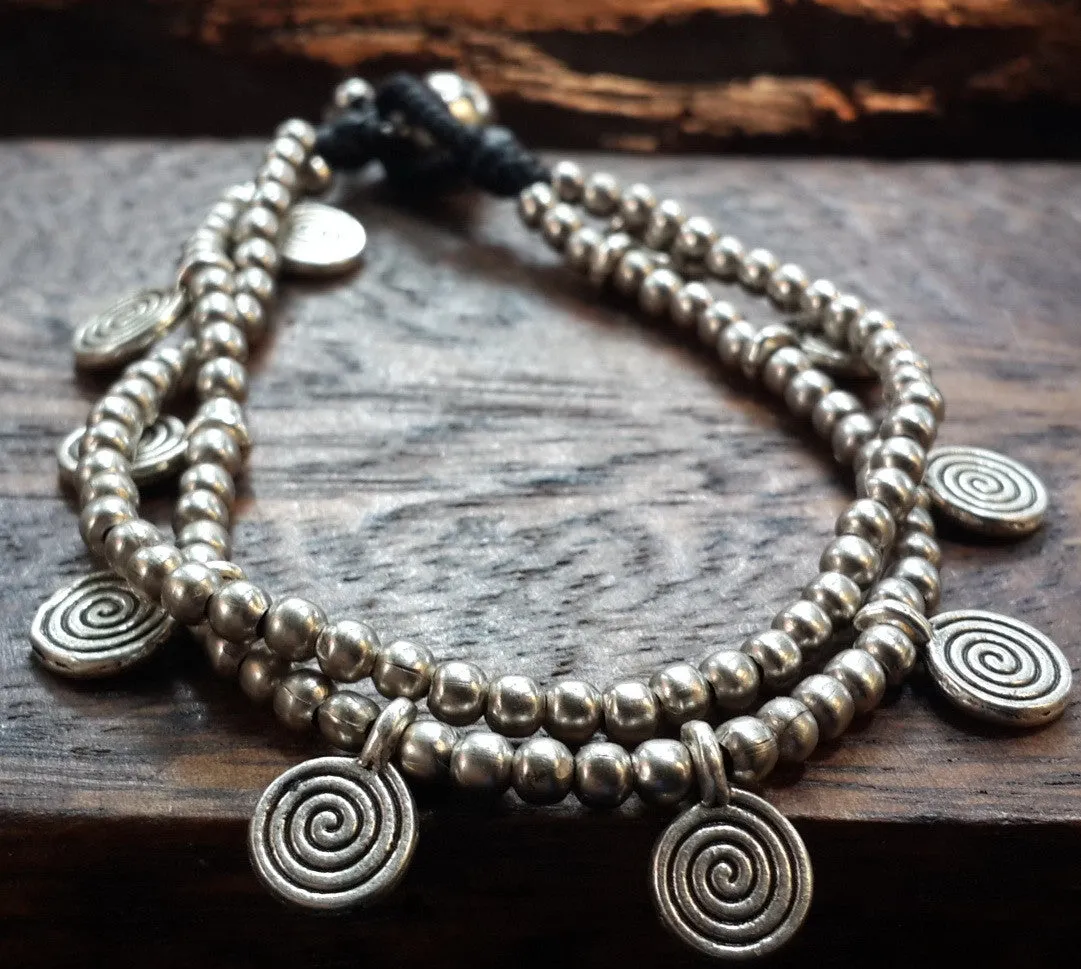 Hill Tribe Silver Bead And Swirl Charm Bracelets