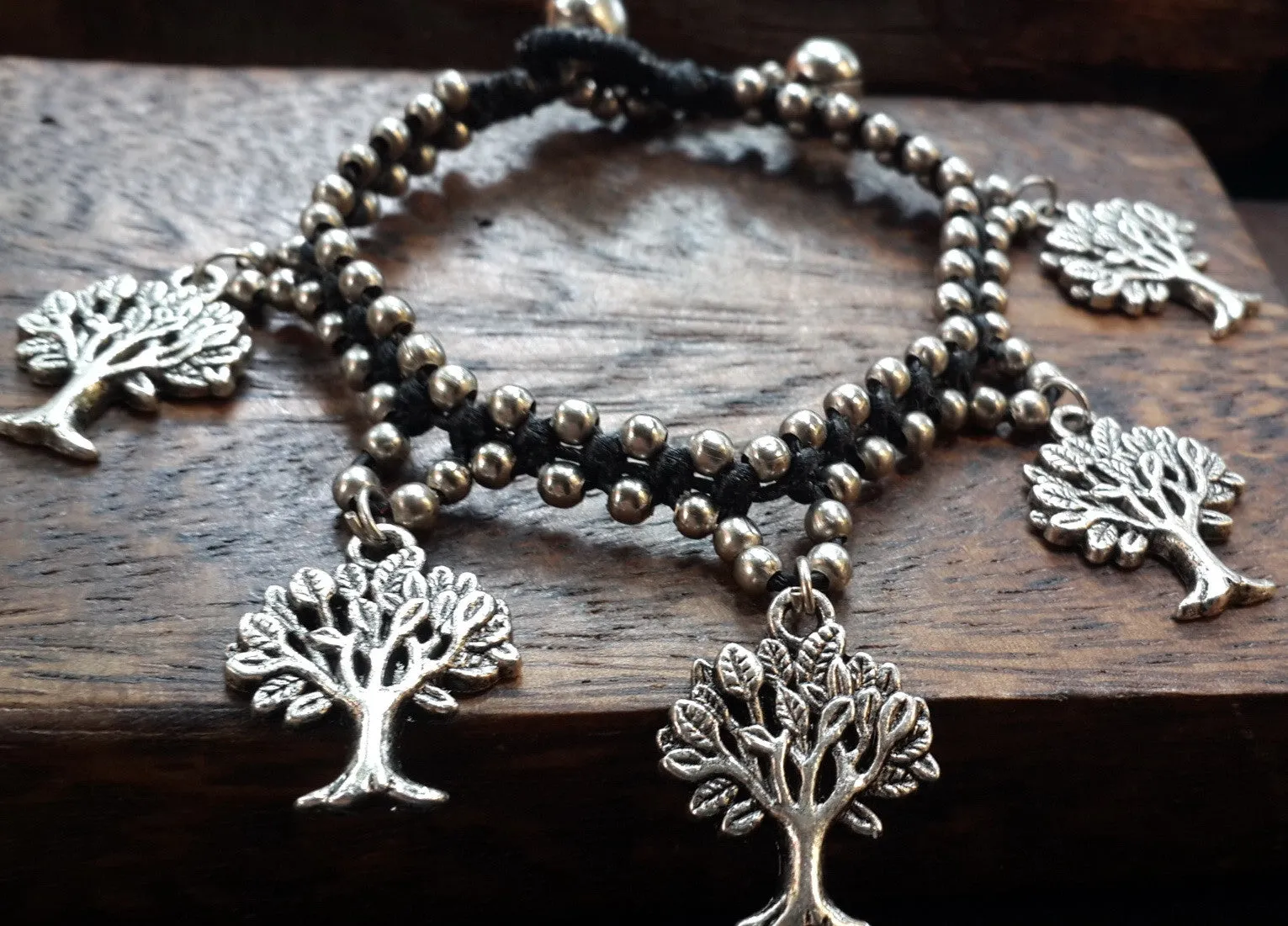 Hill Tribe Silver Bead And Tree Of Life Charm Bracelets