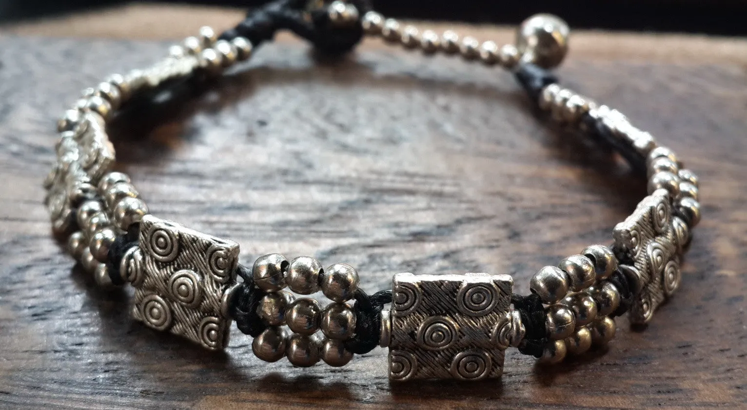 Hill Tribe Silver Bead And Tribal Block Charm Bracelets