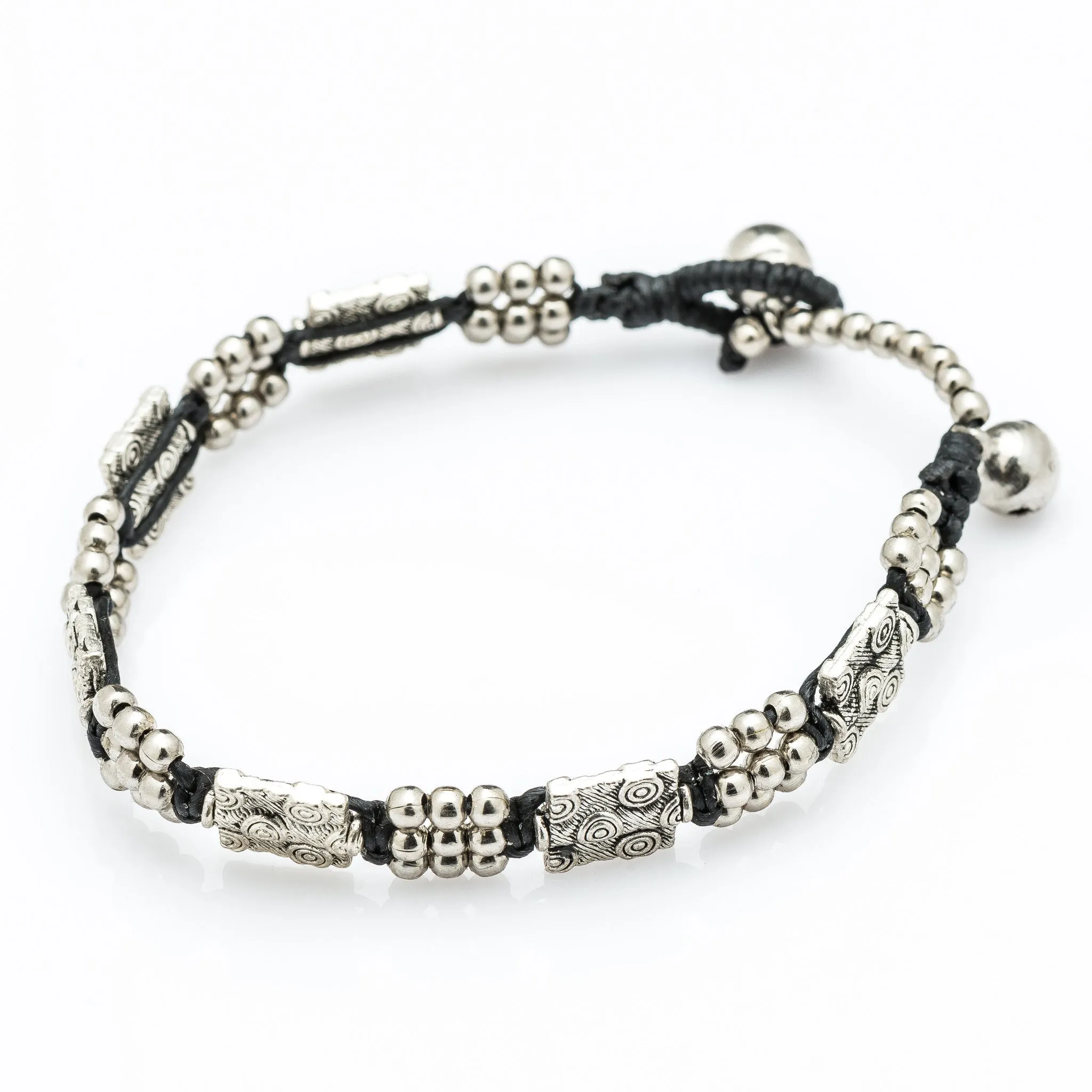 Hill Tribe Silver Bead And Tribal Block Charm Bracelets