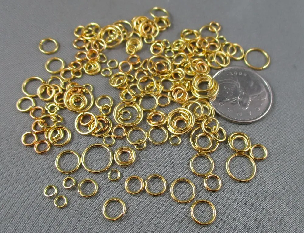 Jump Rings Gold Tone Various Sizes