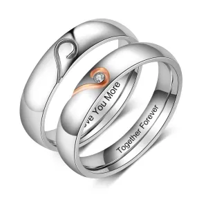 Matching Heart Rings for Couples with Personalized Engraving