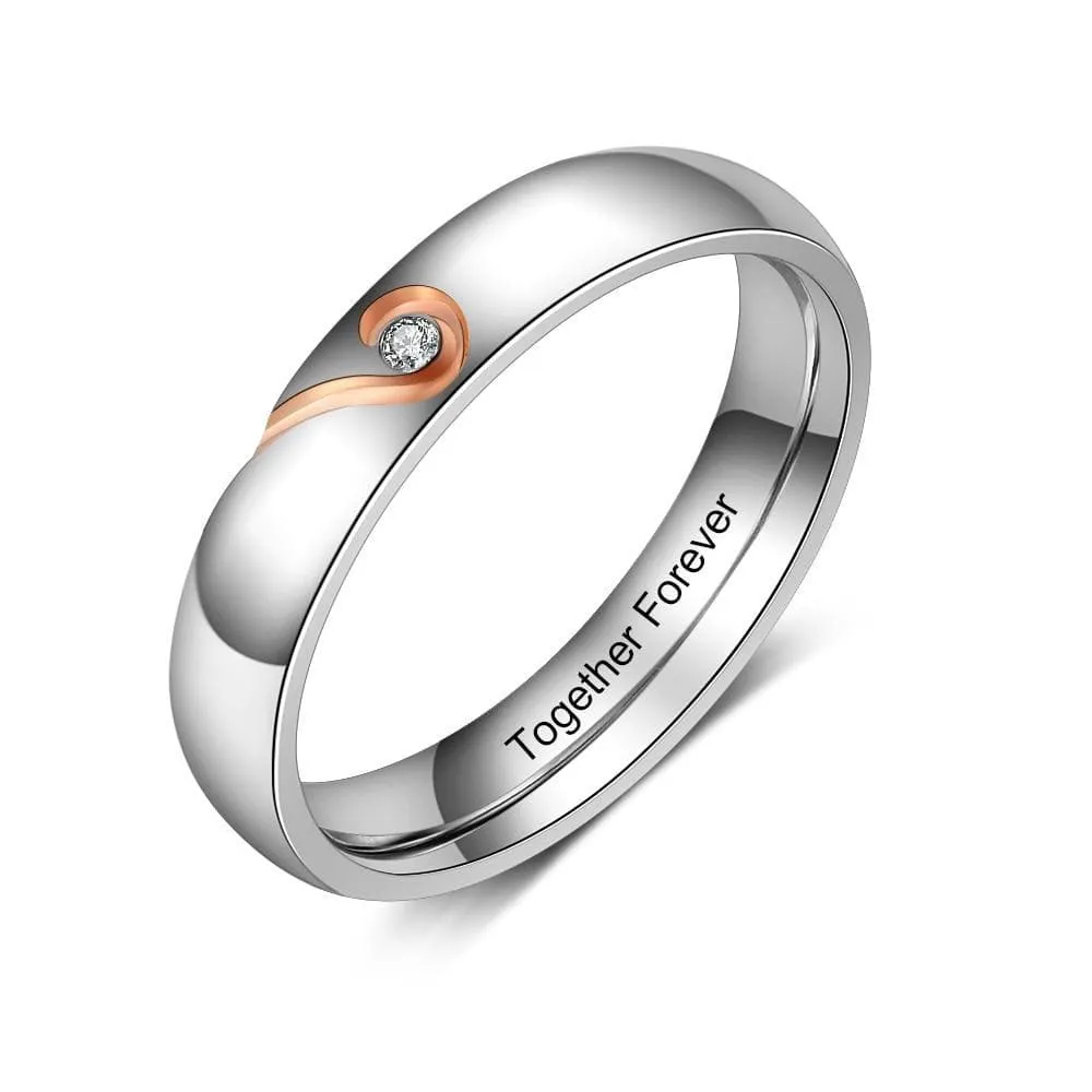 Matching Heart Rings for Couples with Personalized Engraving