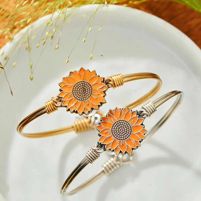 Orange Sunflower Bangle Bracelet