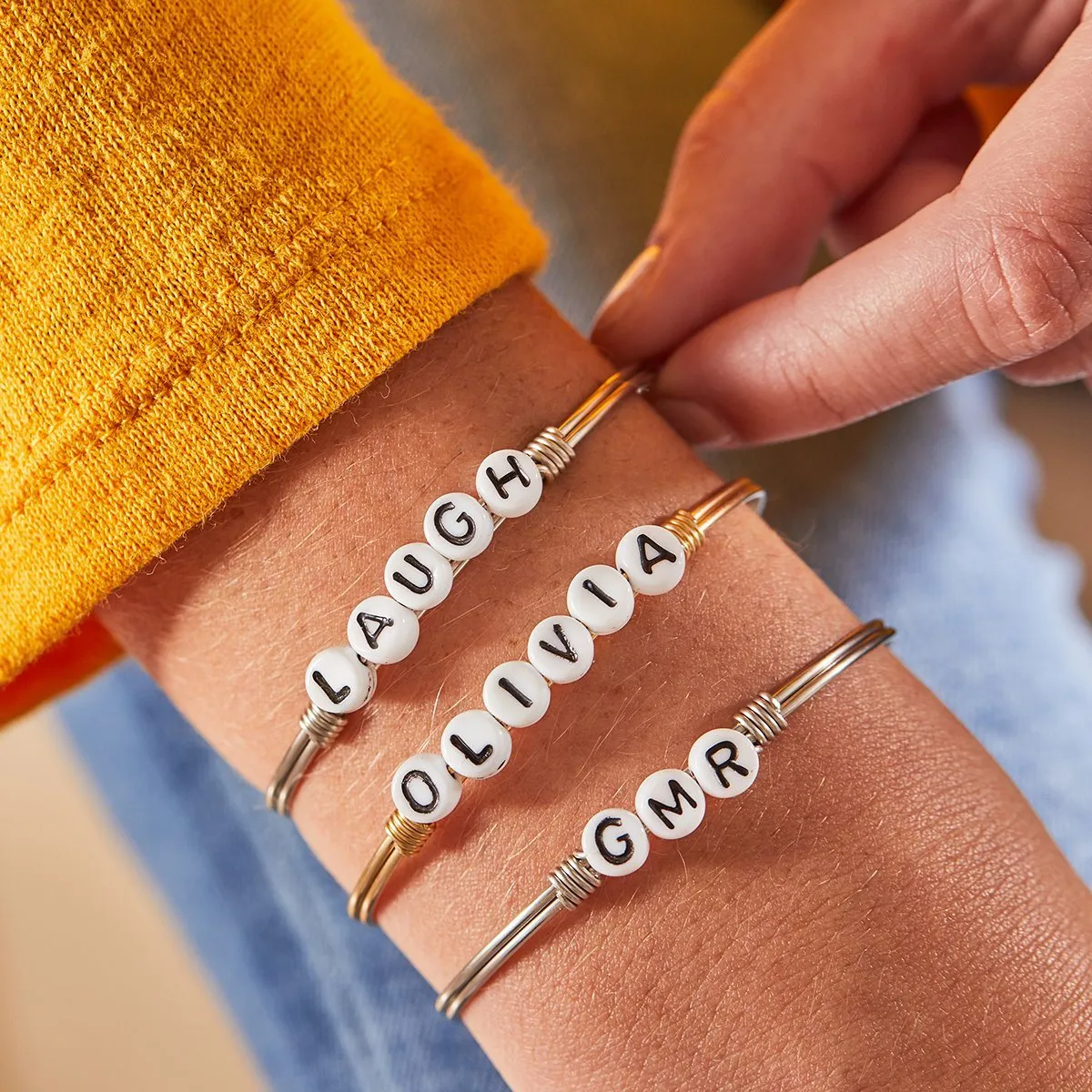 Personalized Letter Bead Bangle Bracelet