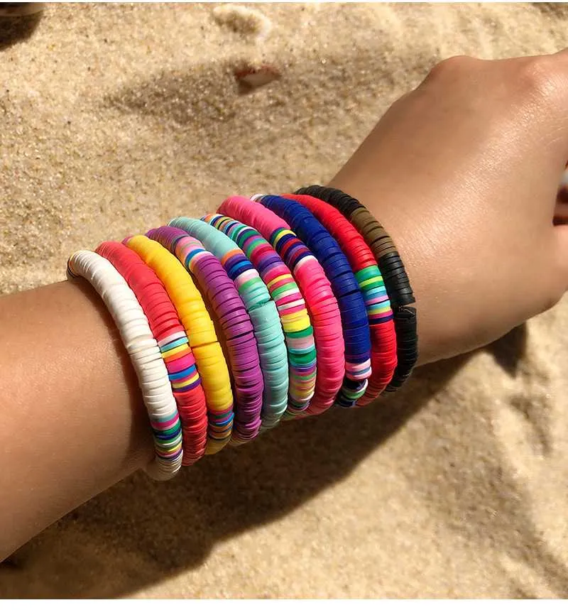 Recyclable Rainbow Colorful Polymer Clay Beads Bracelets Jewelry