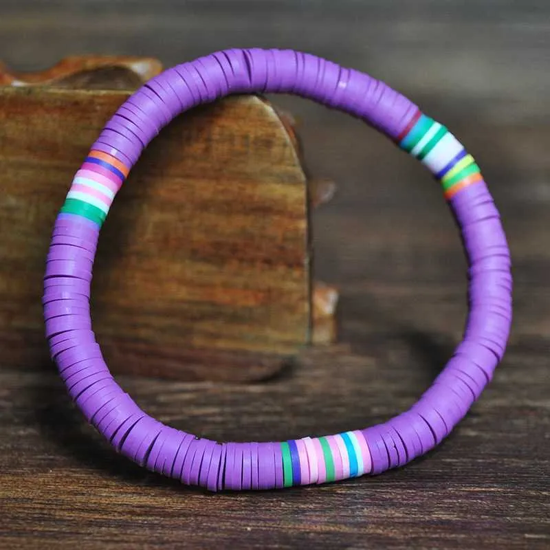 Recyclable Rainbow Colorful Polymer Clay Beads Bracelets Jewelry