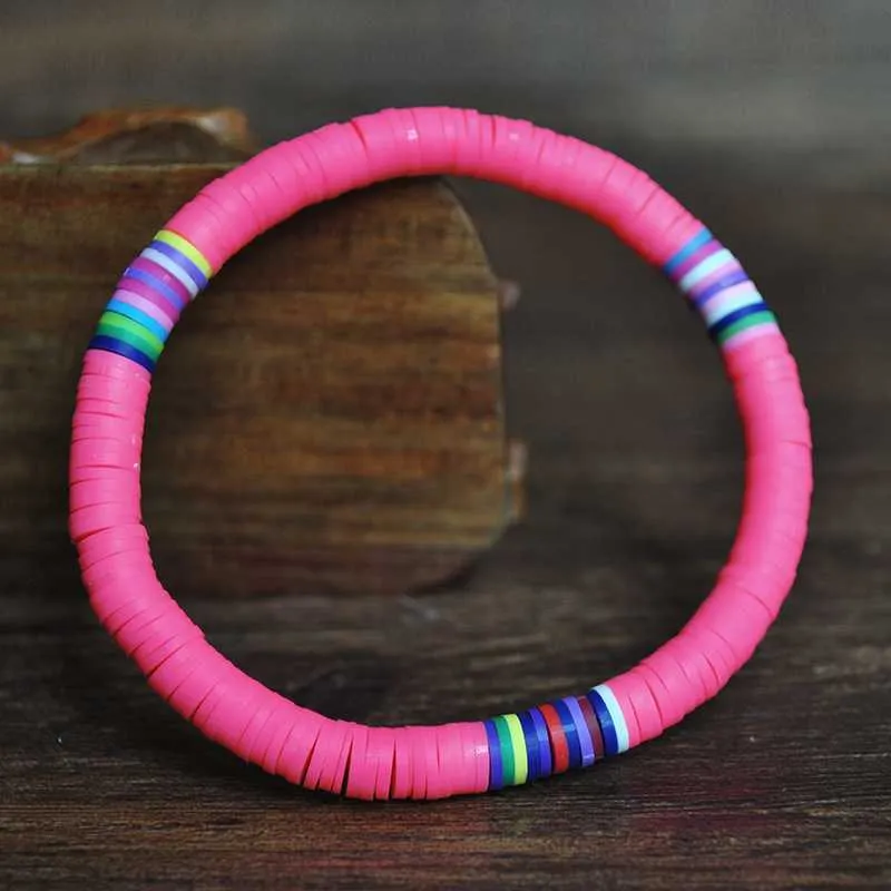 Recyclable Rainbow Colorful Polymer Clay Beads Bracelets Jewelry