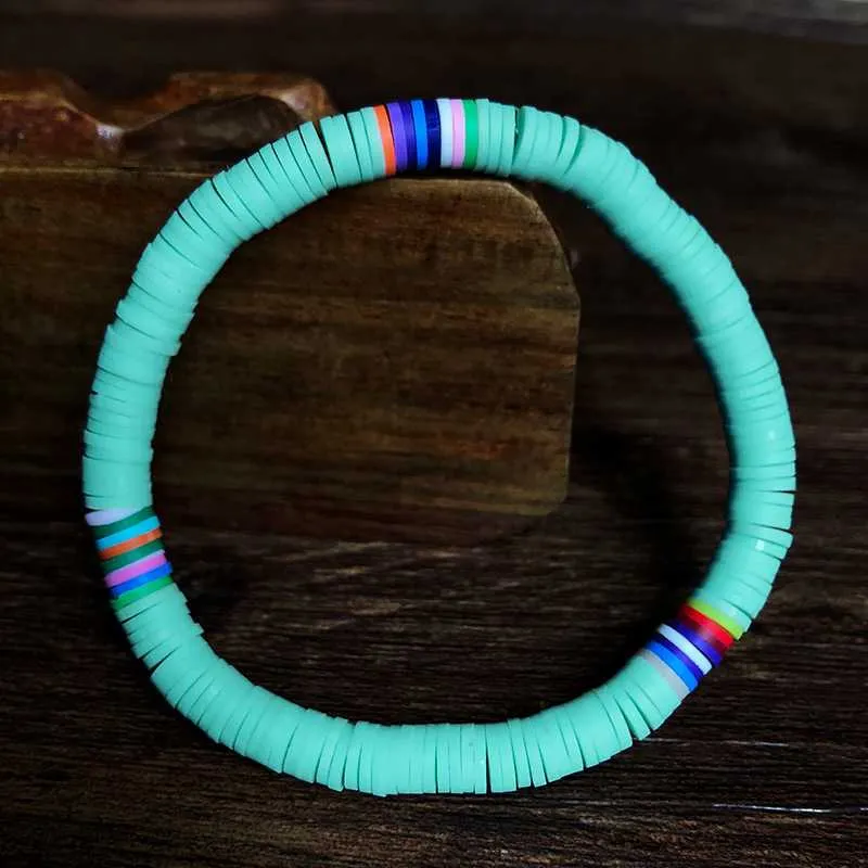 Recyclable Rainbow Colorful Polymer Clay Beads Bracelets Jewelry