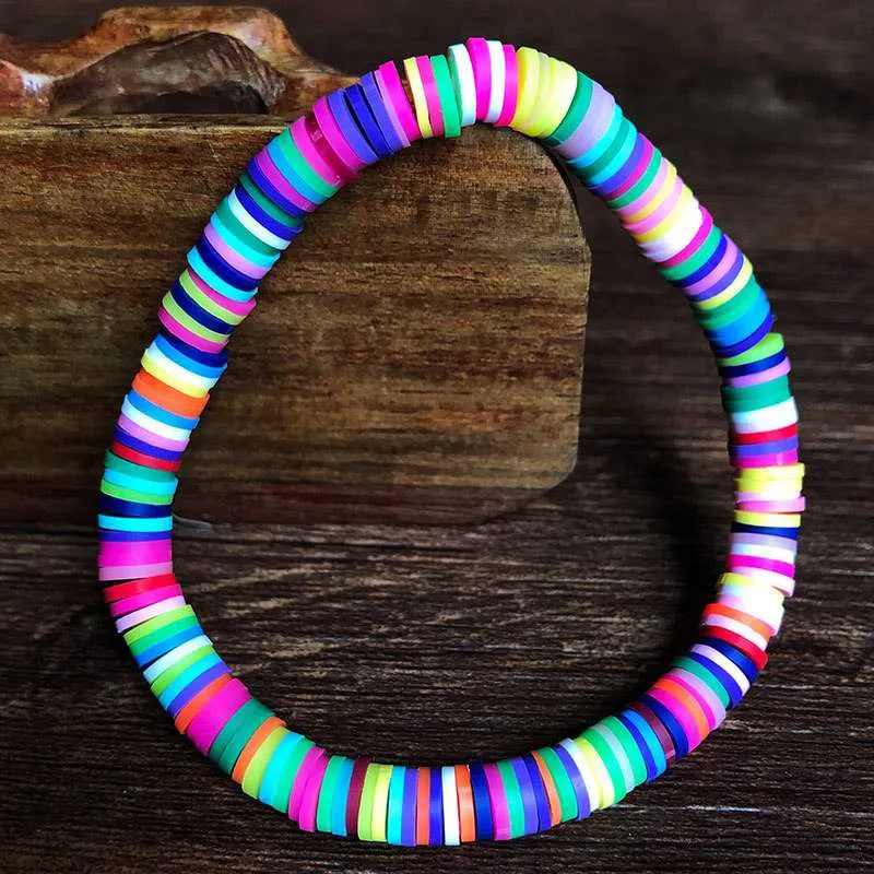 Recyclable Rainbow Colorful Polymer Clay Beads Bracelets Jewelry