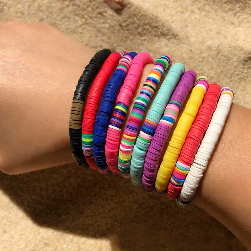 Recyclable Rainbow Colorful Polymer Clay Beads Bracelets Jewelry