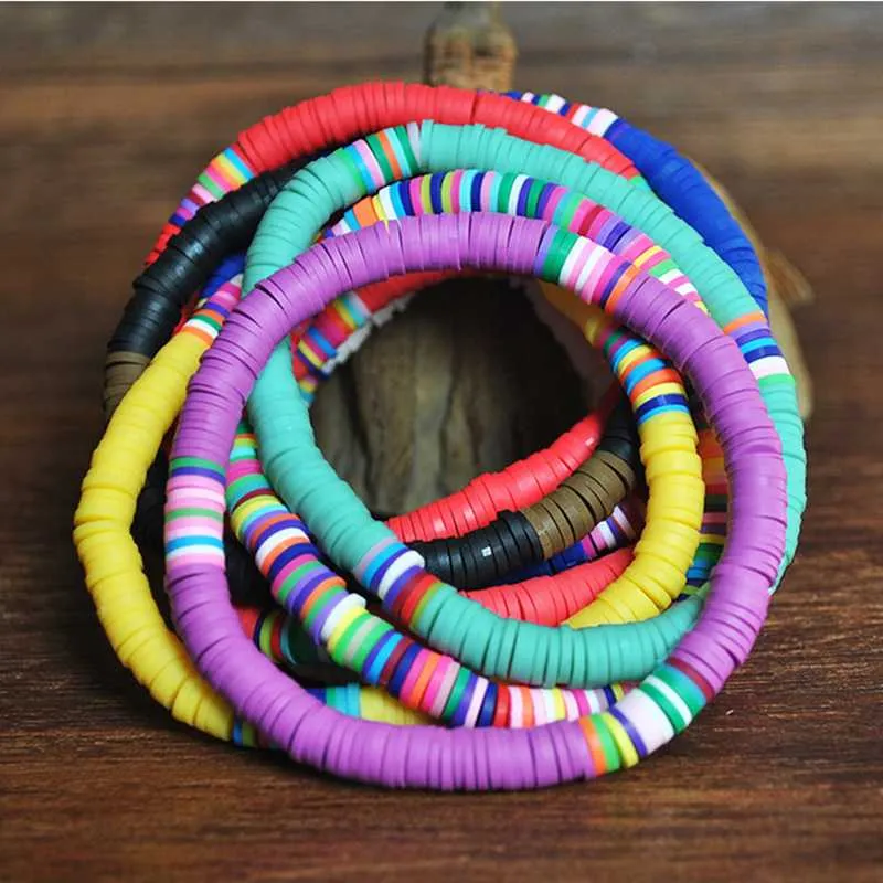 Recyclable Rainbow Colorful Polymer Clay Beads Bracelets Jewelry