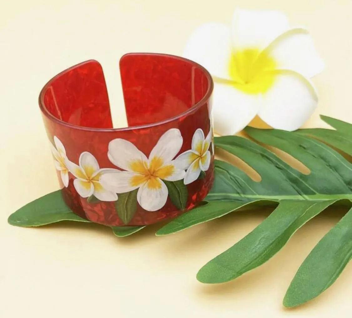 Red Plumeria Open Cuff Bangle