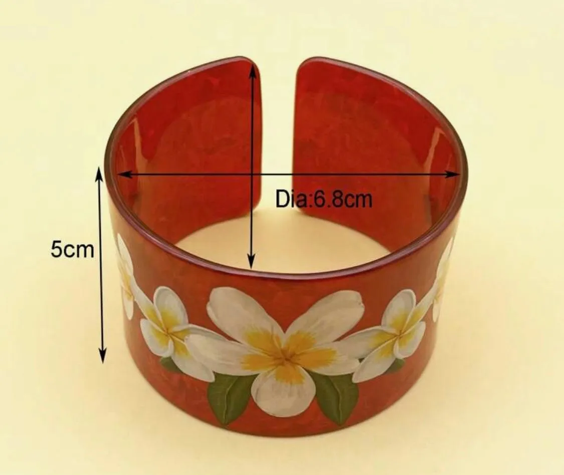 Red Plumeria Open Cuff Bangle