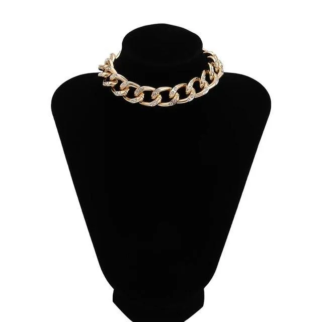 SHIXIN Punk Chunky Chain Mosaic Crystal Choker Necklace for Women