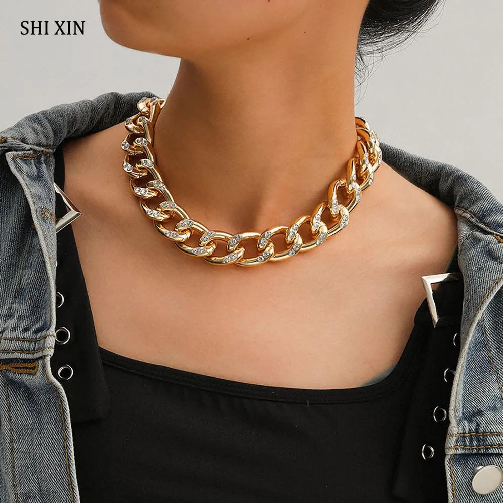 SHIXIN Punk Chunky Chain Mosaic Crystal Choker Necklace for Women