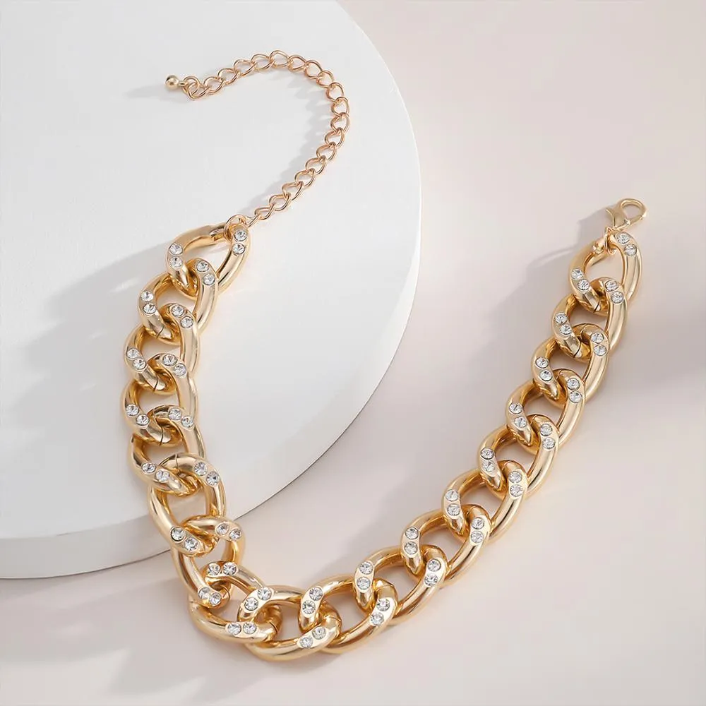 SHIXIN Punk Chunky Chain Mosaic Crystal Choker Necklace for Women